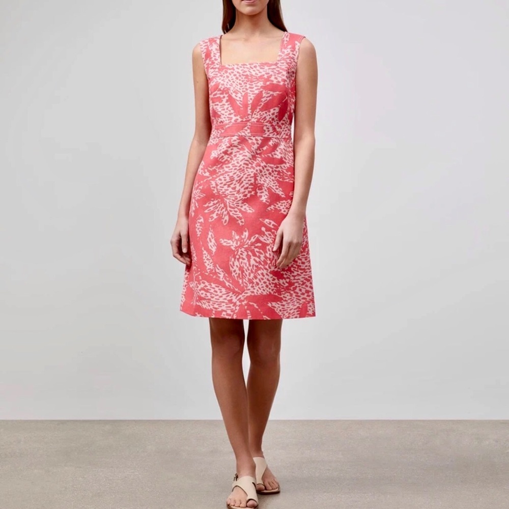 Lafayette 148 New York Coral and White Floral Sheath Dress